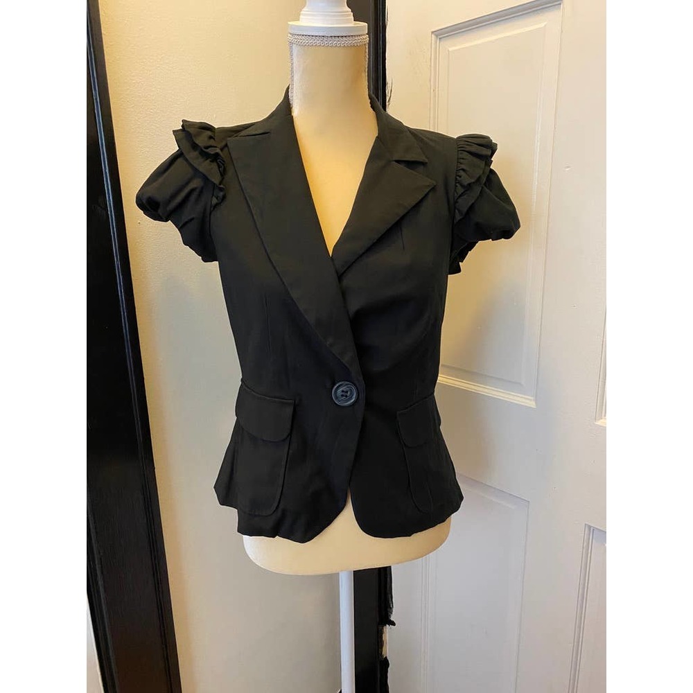Anthropologie Bow & Arrow Blazer Jacket Top Black Ruffle - Women's Size 6